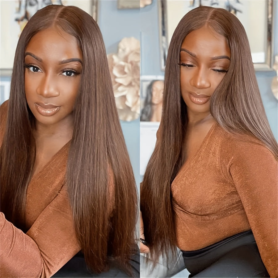 Chocolate Brown 13x6 HD Transparent Lace Front Wigs Human Hair With Baby Hair 180 Density Straight Glueless Wigs Pre Plucked Hairline 4# Brown Color
