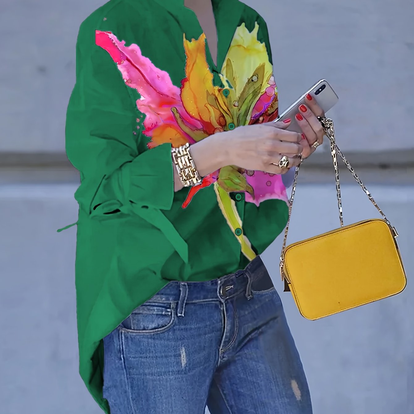 Early Autumn Hot Flower Print Fashion Women's Shirt