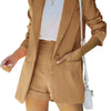 Women's Stylish Two-Piece Blazer Set - Short Sleeve Top & Shorts Suit with Turn-Down Collar, Elegant & Casual