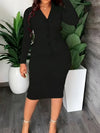 [95% Polyester Split Skirt Suit] Polyester 95% Elastane 5% Women's Elegant Split Skirt Suit Set | Casual Long Sleeve Blazer with Lapel Collar and Fake Pockets, Solid Color, Woven 250g/m² Fabric, Spring/Fall Season - Black