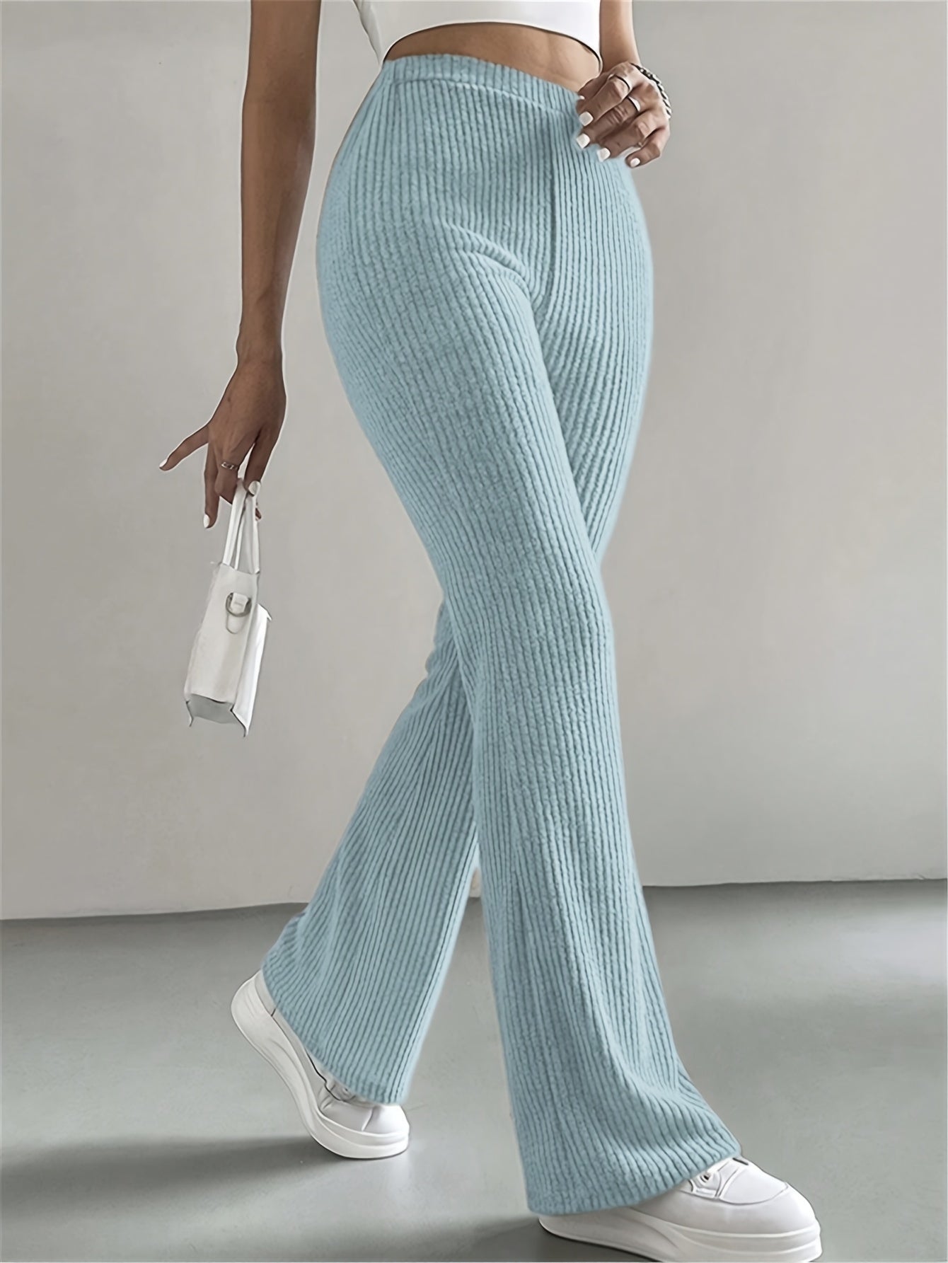 High-Waisted Flare Pants, Elegant Solid Women's Trousers