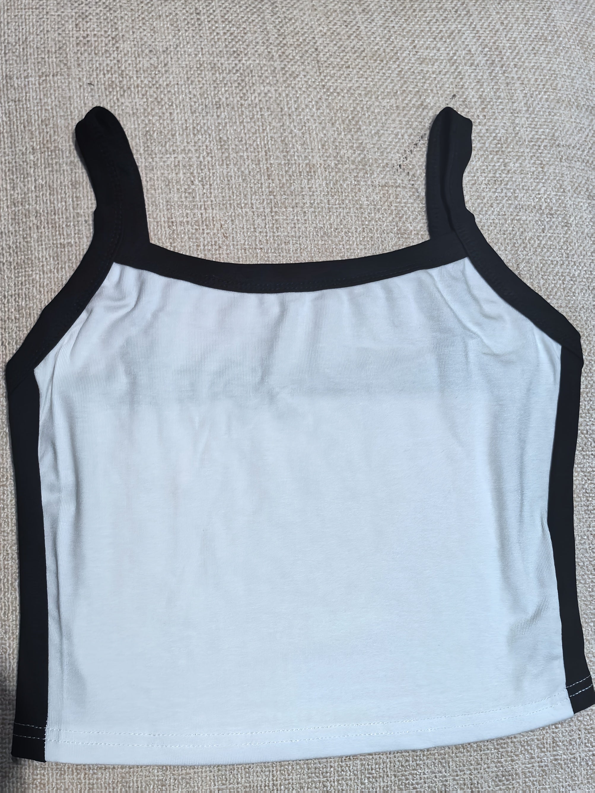 Women'S High-Stretch Ribbed Contrast Color Cami Top - Sexy Sleeveless V-Neck with Strappy Design, Brown & White Two-Tone, Perfect for Summer Outfits, Beachwear Essential | Vneck Design | Knitted Textur