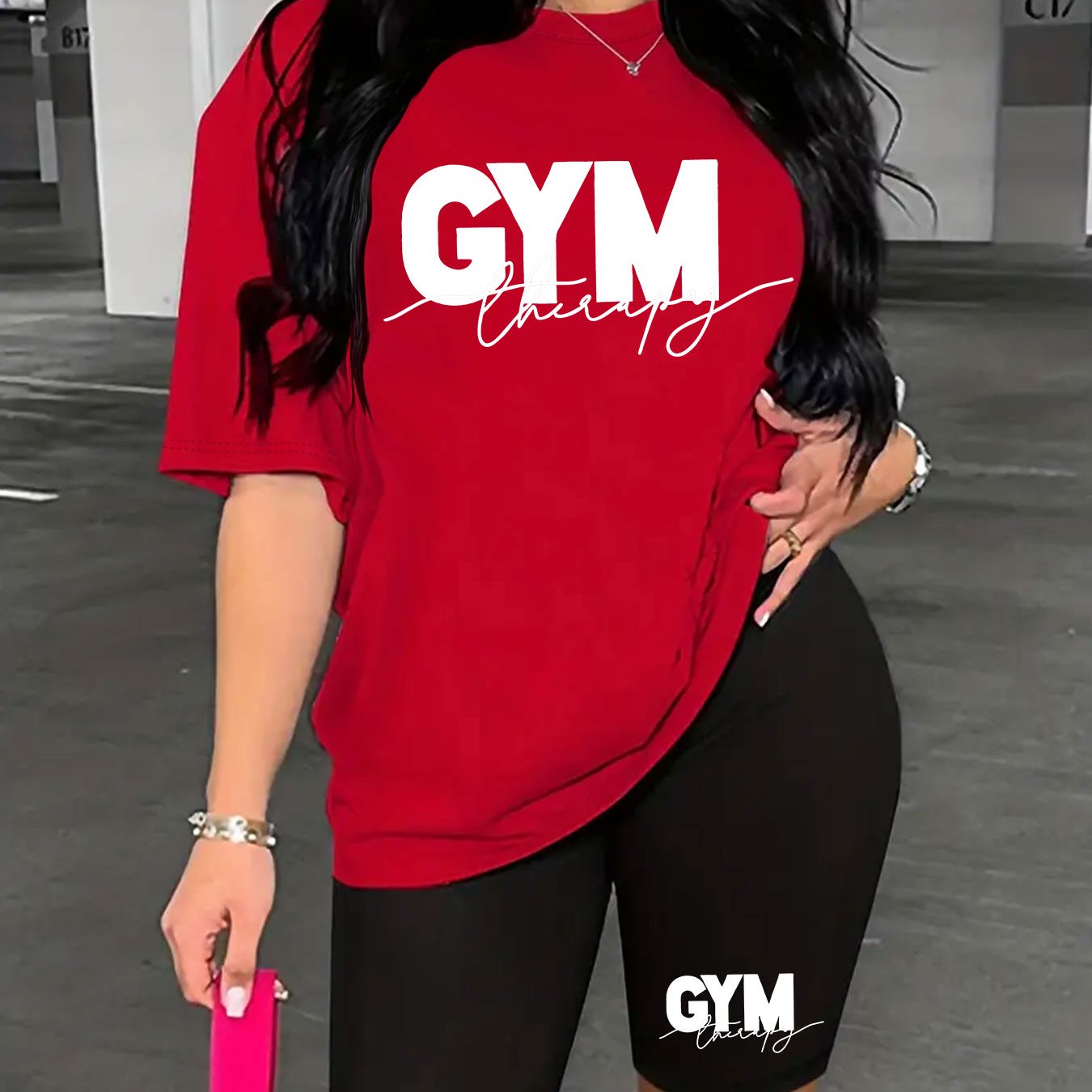 Women'S Gym-Themed Two-Piece Set - "GYM" Print T-Shirt & Shorts, Casual Polyester Athletic Wear for Spring/Summer, Gym Gear|Casual Gym Wear|Polyester Fabric