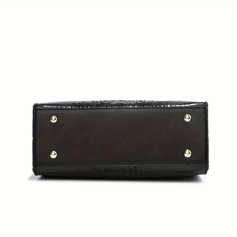 Women's Casual Large Capacity Handbag - Crocodile Pattern PU Purse with Removable Strap | Zipper Closure | Polyester Lining