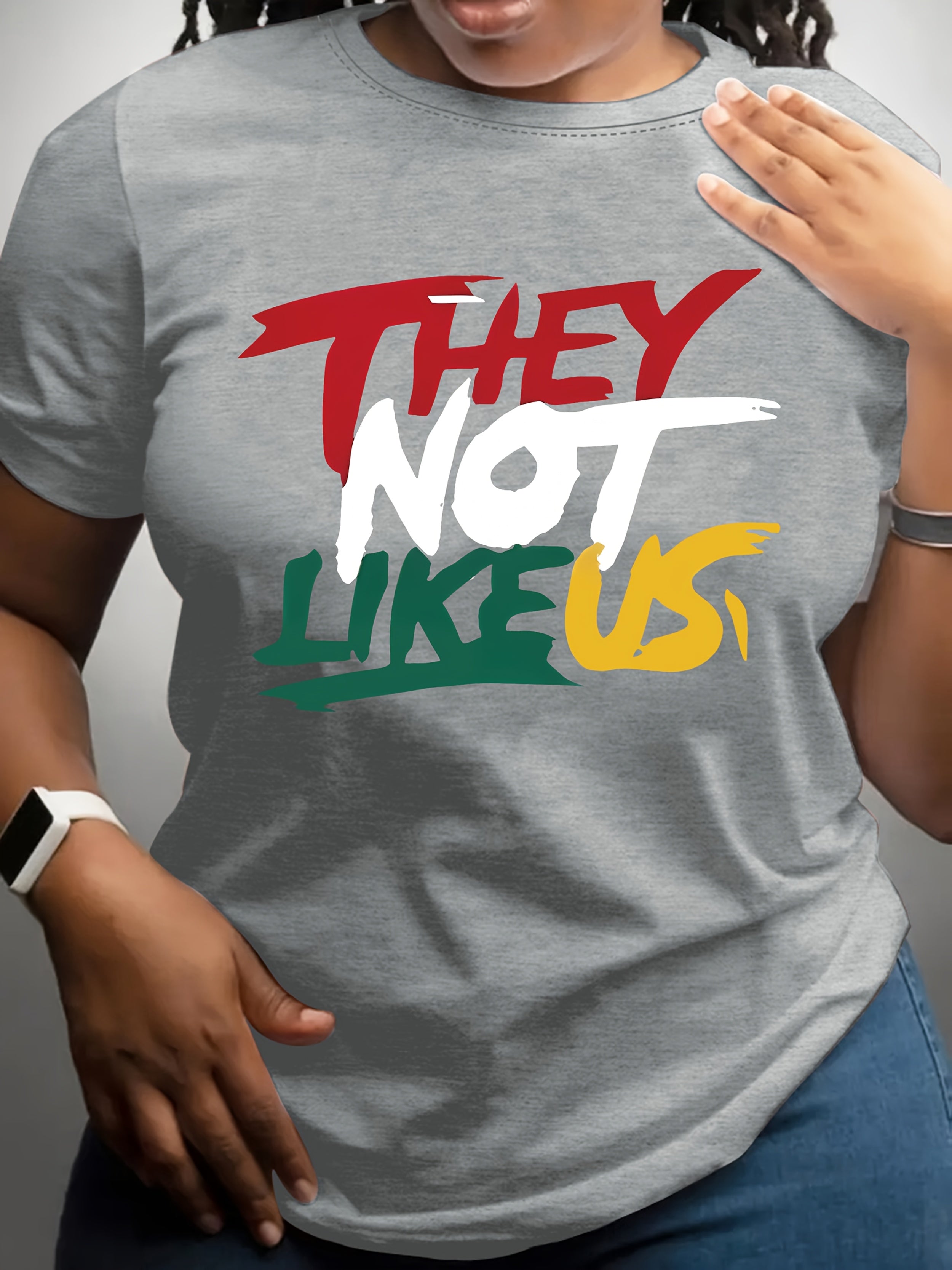 Women's "THEY NOT LIKE US" Bold Letter Print T-Shirt - Vibrant Green Short Sleeve Crew Neck Casual Top, Machine Washable Regular Fit Tee for Spring & Summer