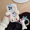 Cartoon White Dog Fluffy Mobile Phone Case with Bracelet Suitable for iPhone 16 Pro Max Autumn and Winter Plush Mobile Phone Case