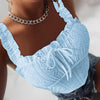 Women'S Elegant Blue Lettuce Trim Cami Top with Floral Print & Tie-Dye Detail - Sleeveless, Stretchy Spandex, Perfect for Spring/Summer/Fall