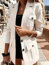 Women's Elegant White Blazer with Pockets - Long Sleeve, Button Front, Polyester Office Jacket for Professional Style, Elegant Clothing | Sophisticated Blazer | Singlebreasted Design