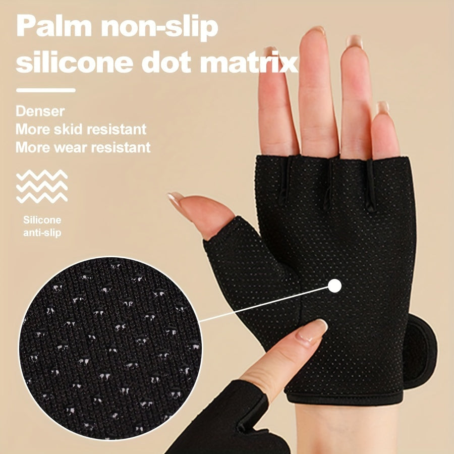Breathable Sports Gloves with Silicone Non-Slip Palm Matrix, Half Finger Gym Fitness Gloves with Ventilated Back, Durable Polyester Hand Washable Fingerless Cycling Training Gloves - For Men & Women - Suitable for Cycling, Gy