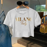 Milano Italy Graphic Tee for Women - Y2K Style, Soft & Comfortable Short Sleeve T-Shirt, Fashionable Letter Print Design, Perfect for Spring/Summer, Casual Wear Tee | Y2K Fashion | Soft Texture Tee