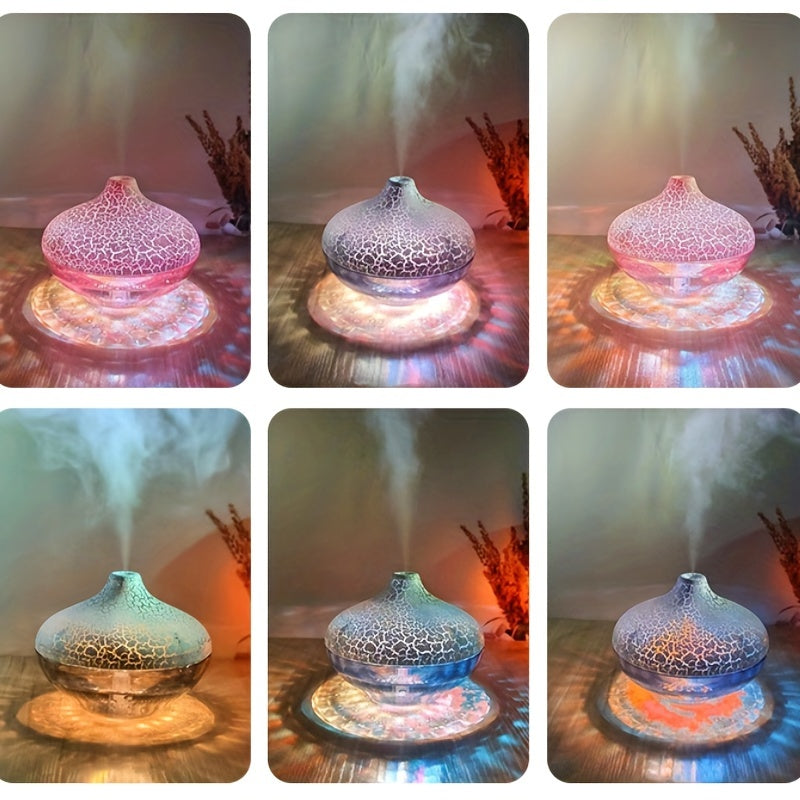 Crystal Crack 1pc USB Humidifier Aroma Diffuser - 300Ml Silent Nano Mist Beauty Hydration Device with Colorful Ambient Light - Powered by USB, Does Not Include Batteries