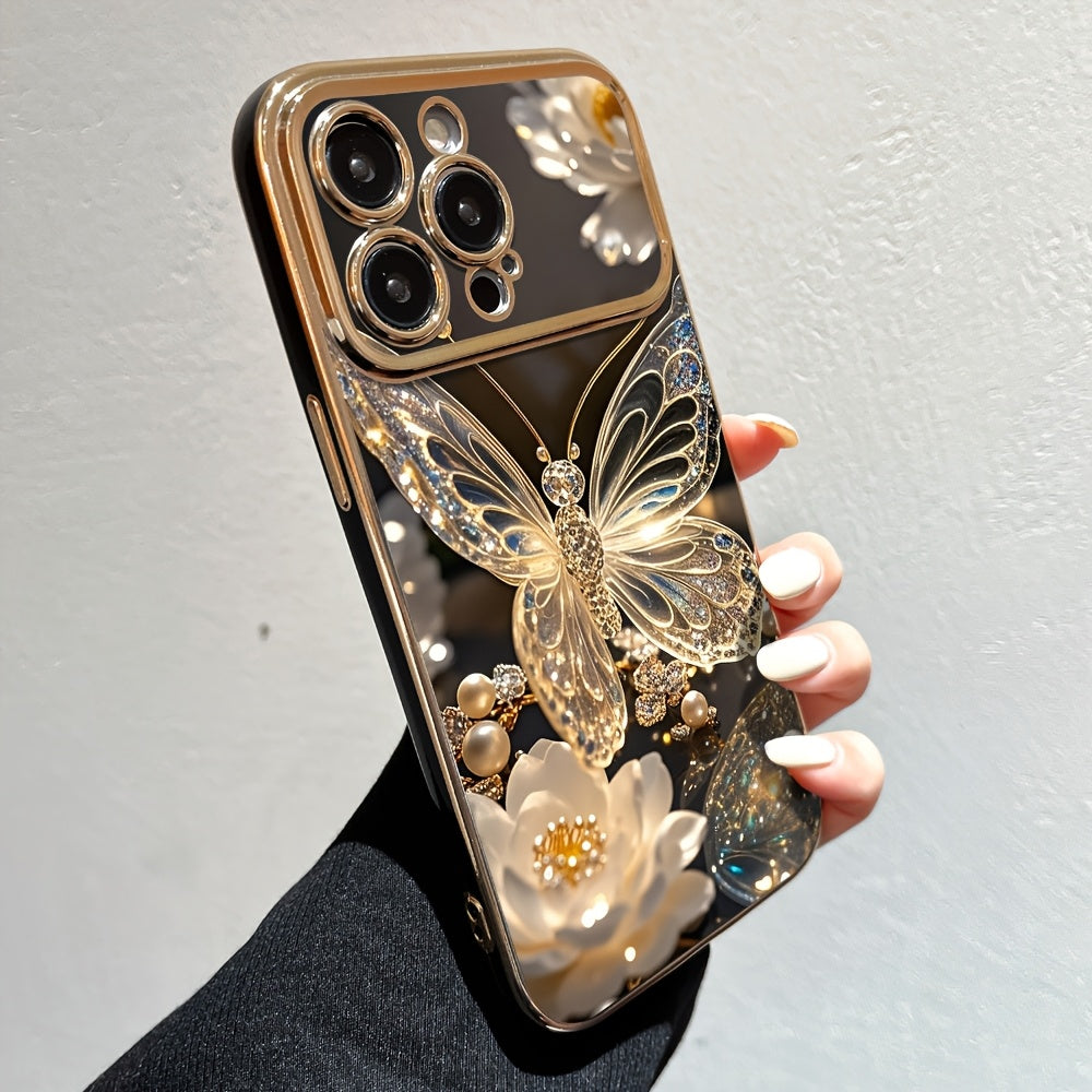 Compatible with Iphone 16 Pro Max, 11, 12, 13 Pro Max, 14 Pro Max, 15 - Black - Butterfly Pattern Large Window LB Phone Case