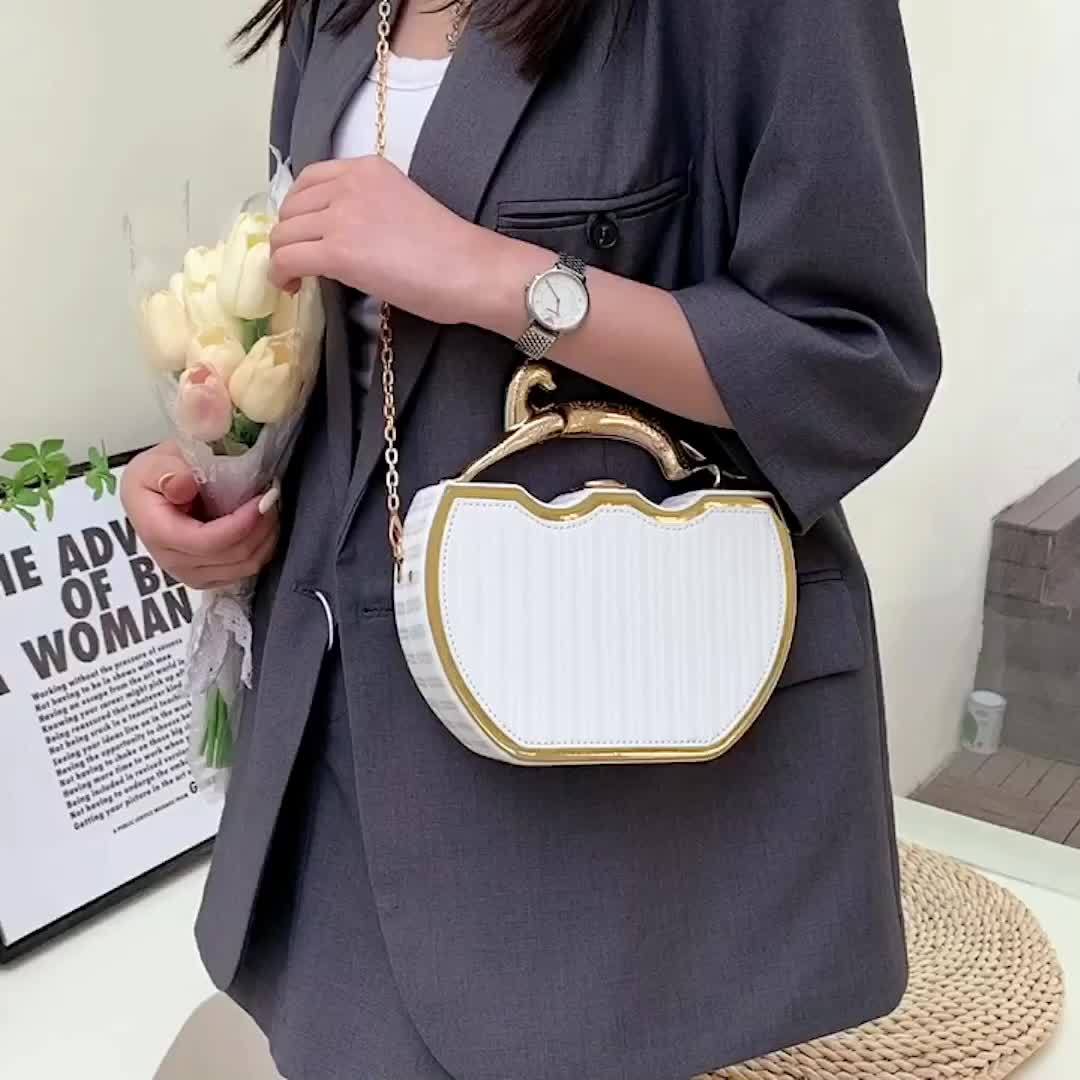 Stylish White Clip-On Bag with Golden Chain Strap - Elegant Kiss Lock Design, Detachable Shoulder Strap, Perfect for Everyday Use