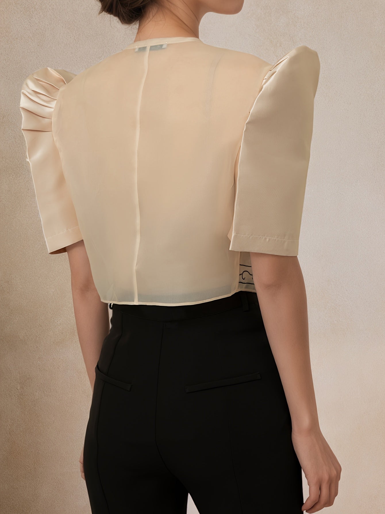 Women's Lightweight Floral Print Puff Sleeve Blouse - Semi-Sheer Round Neck Casual Chic Top for Work, Outings & Leisure | Spring Summer Machine Washable Shirt, Work Apparel | Elegant Design, Ladies Blouses