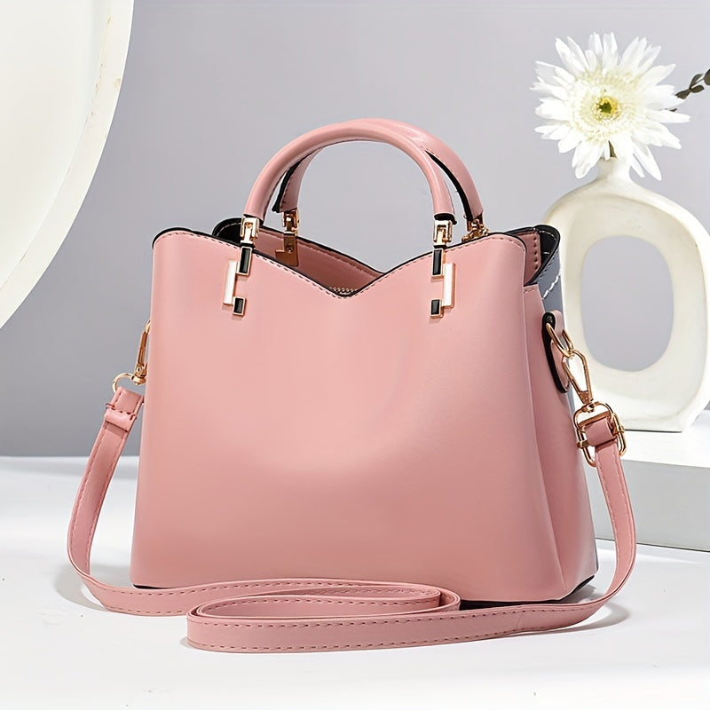 Elegant 2pcs Women's Handbag Set with Heart Tassel - Chic Colorblock Crossbody & Clutch Purse, Adjustable Strap, Magnetic Closure - Perfect Valentine's Gift