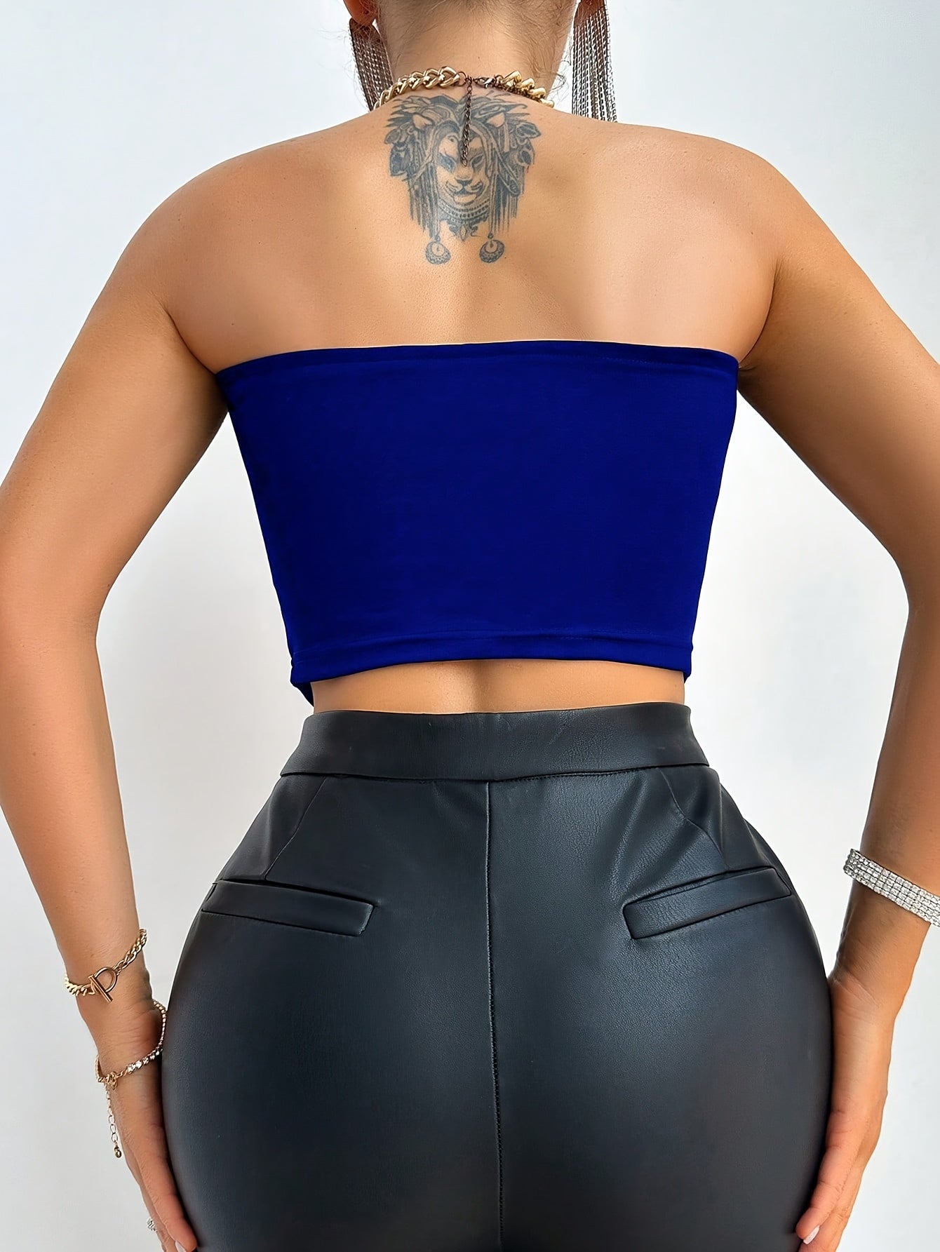 Women'S Navy Blue Strapless Corset Top with Asymmetric Hem - Sexy, Sleeveless, V-Neck, Non-Removable Padding, Regular Fit, Fall Fashion, Fashion Corset Top|Asymmetric Hemline|Vneckline Top