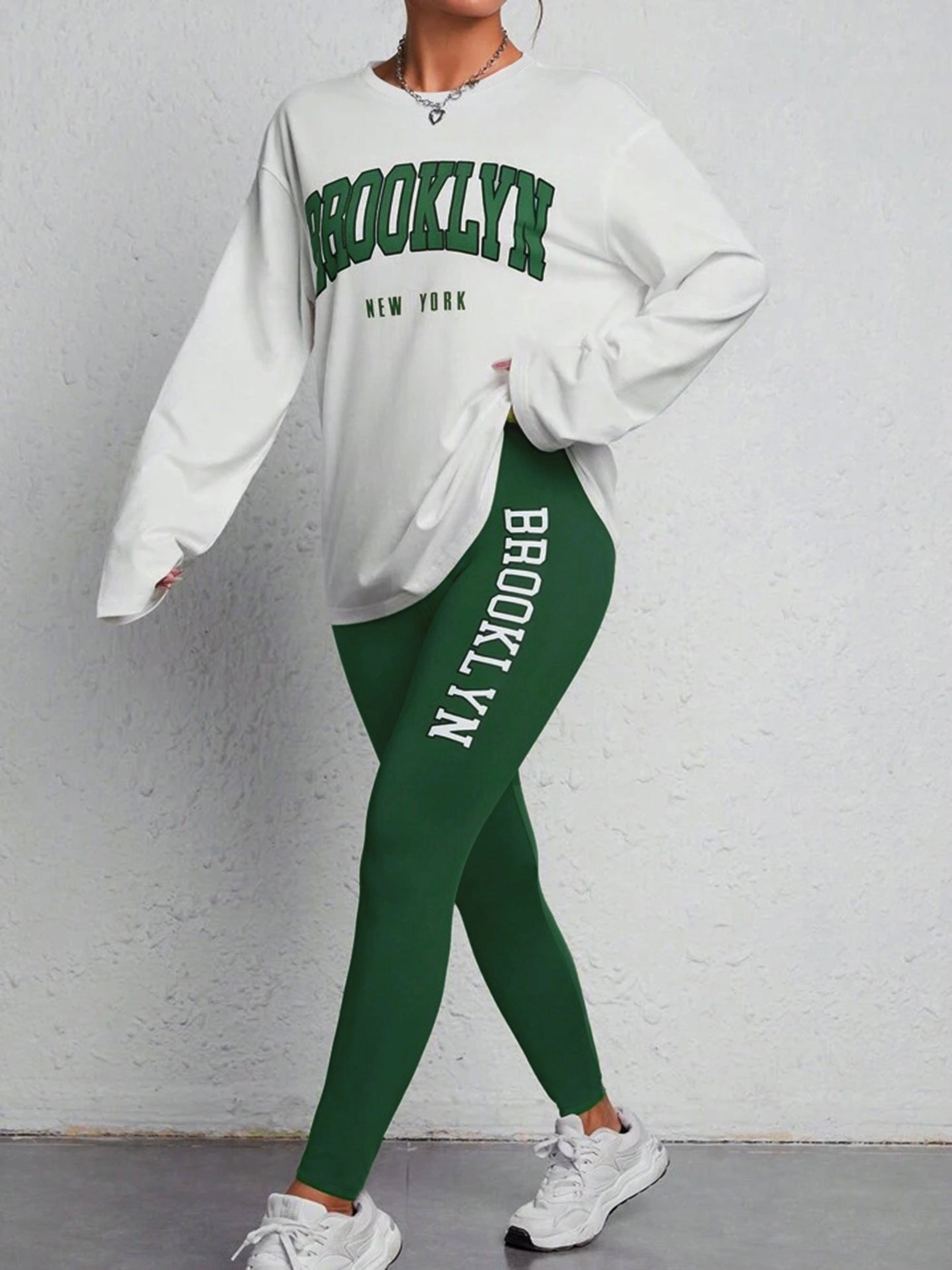 Women's Letter Print Casual Spring & Fall Two-piece Pants Set, Crew Neck Long Sleeve T-shirt & Slim Pants Outfits - For Women - Perfect for Casual Wear - Ideal Gift for Fashionable Ladies