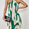 Print Pleated Halter Dress - Sleeveless, Polyester Blend with Ribbed Texture, Perfect for Summer Events - Women's Fashion