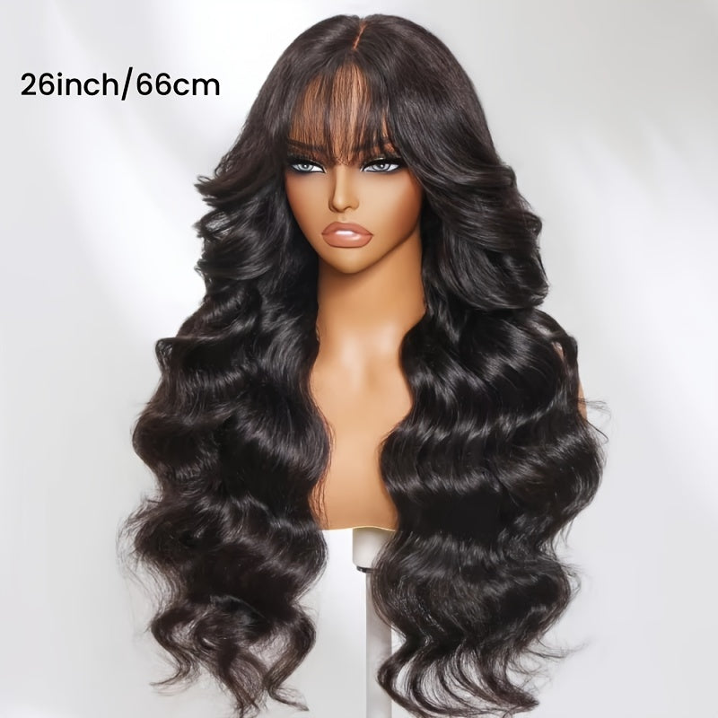 Klaiyi Fluffy Loose Wave 13x4 Lace Frontal Wig With Bangs Pre Cut Pre Bleached Pre Plucked Lace Front Human Hair Wig Ready To Wear Pre Everything Wig