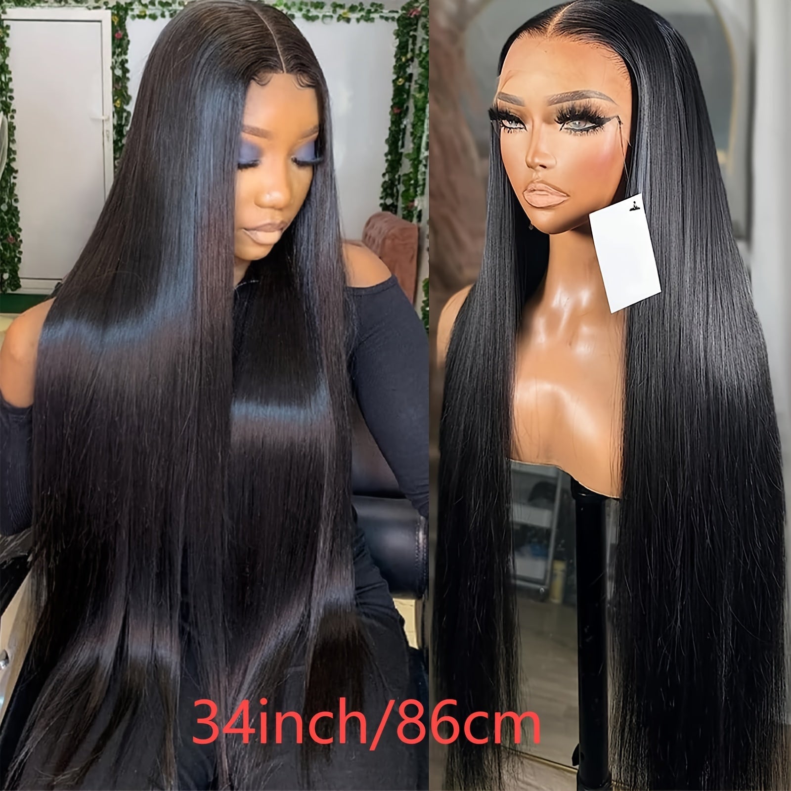 13x6 HD Transparent Lace Front Wig - Pre-Plucked Human Hair with Baby Hair, 250% Density, Straight Black Hair for Women, 16-34 Inches, Elegant Style for Everyday or Special Occasions