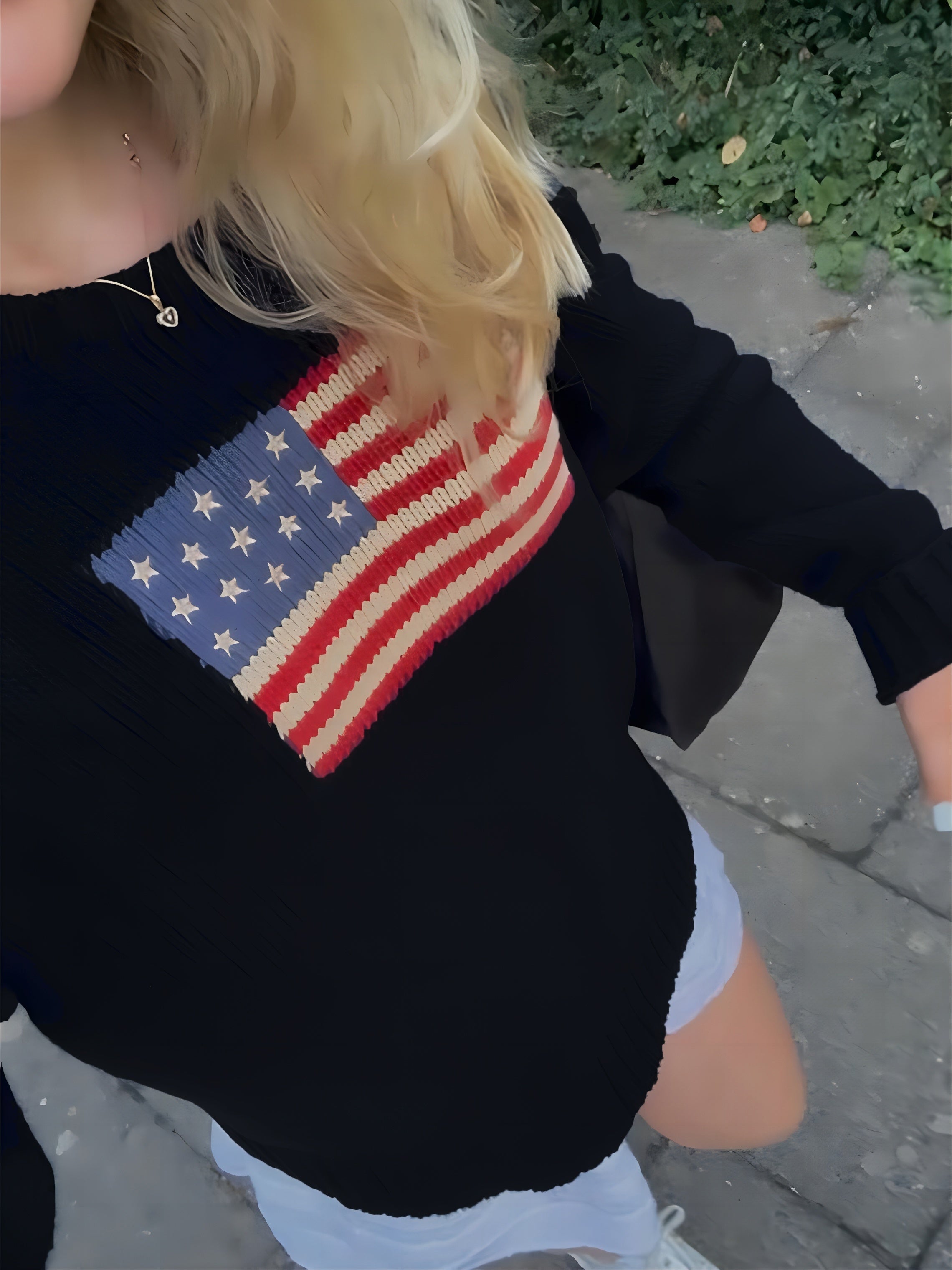 American Flag Pattern Pullover Sweater, Casual Crew Neck Long Sleeve Loose Sweater, Women's Clothing