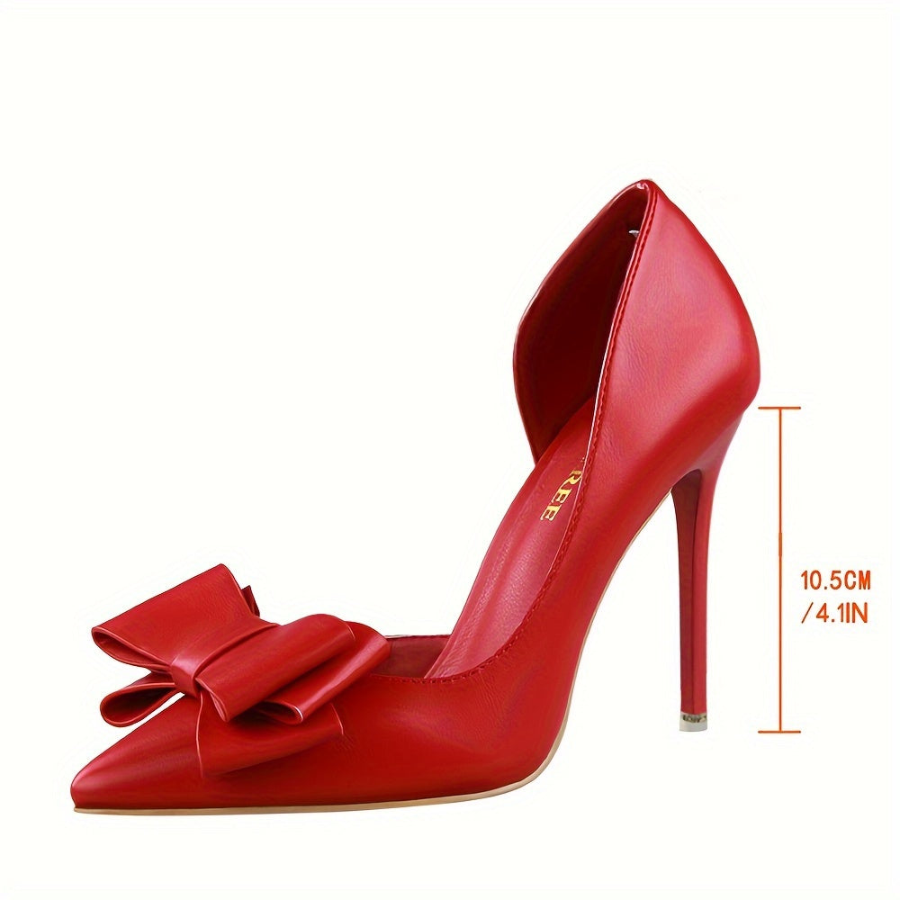 Women's Bowknot Decor Stiletto Heels - Fashion Point Toe Side Cutout Dress Pumps - Stylish Slip On Heels - For Women - Perfect for Parties & Evening Events - Ideal Gift for Her