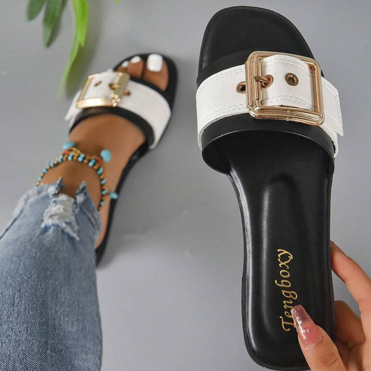 Women's Trendy Slippers, Fashionable Lazy Shoes, Comfortable Versatile Women's Beach Sandals