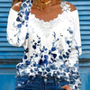 Spring And Autumn New Casual Plant Print Lace T-shirt Off-shoulder Long-sleeved Top -  For Women - Suitable for Casual Wear - Perfect Gift for Fashion Lovers
