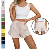 Cotton Linen Shorts Ruffled Elastic Waist Drawstring Casual Pants