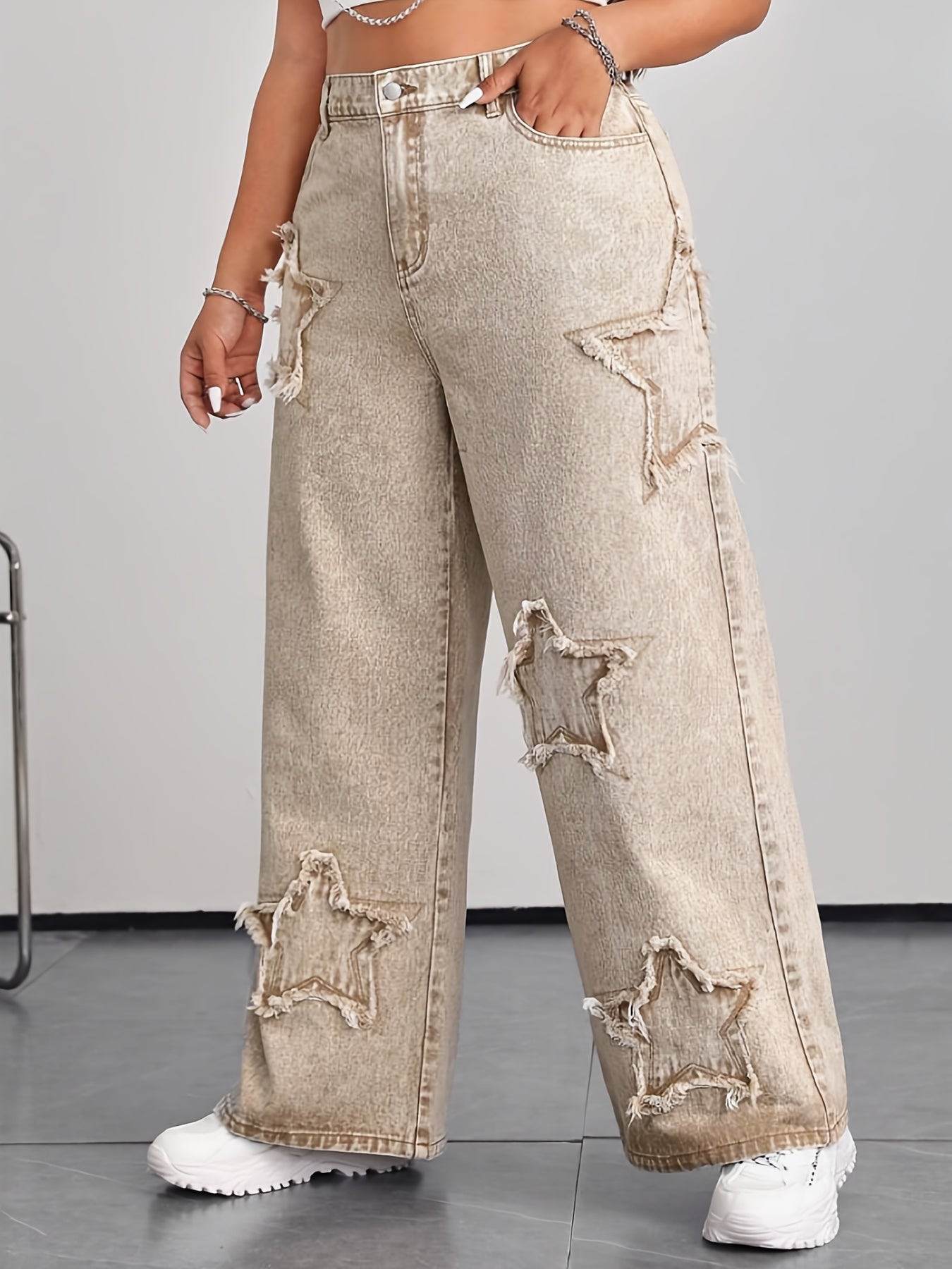 Women'S Straight Ankle Jeans, High Waisted Wide Leg Denim Pants For Women, Stretchy Ladies Pull-On Bottom Jeans, Ripped Comfort Loose Fit