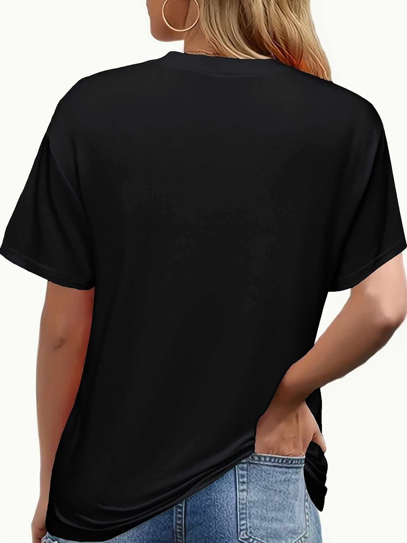 Drawing Print Crew Neck T-shirt, Casual Loose Short Sleeve Summer T-Shirts Tops, Women's Clothing