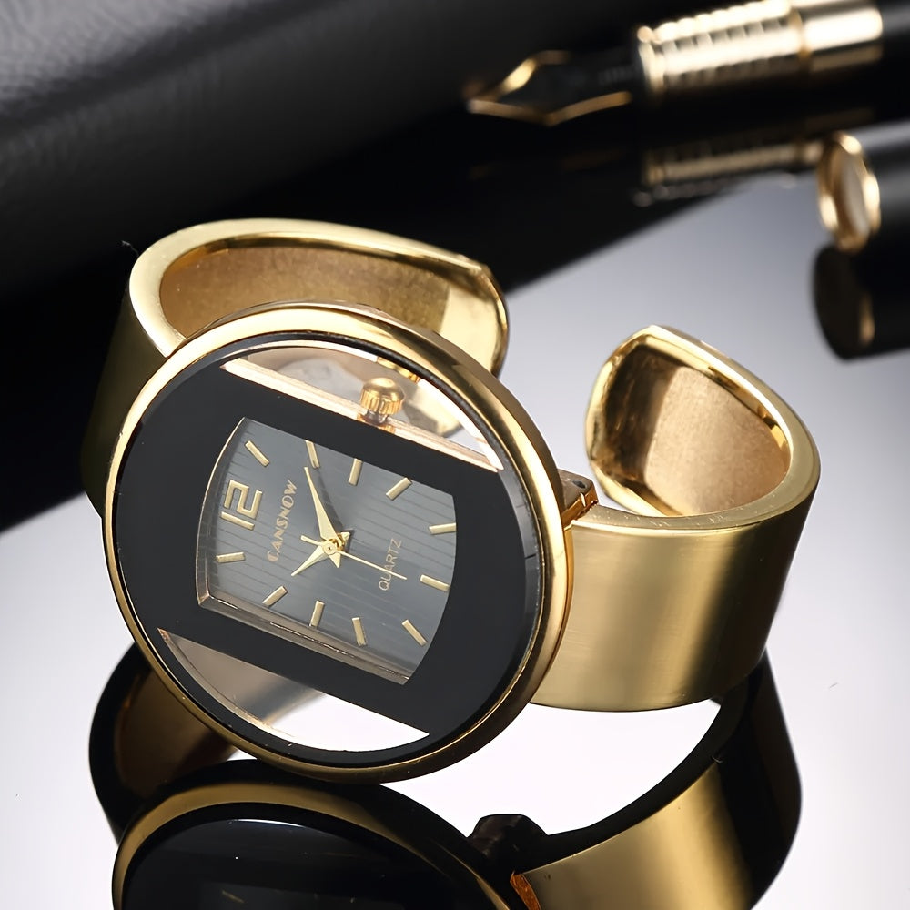 Luxury Women'S Hollow Dial Quartz Wrist Watch, Round Analog Display, Alloy Case & Strap, with Button Battery for Fashion Accessory