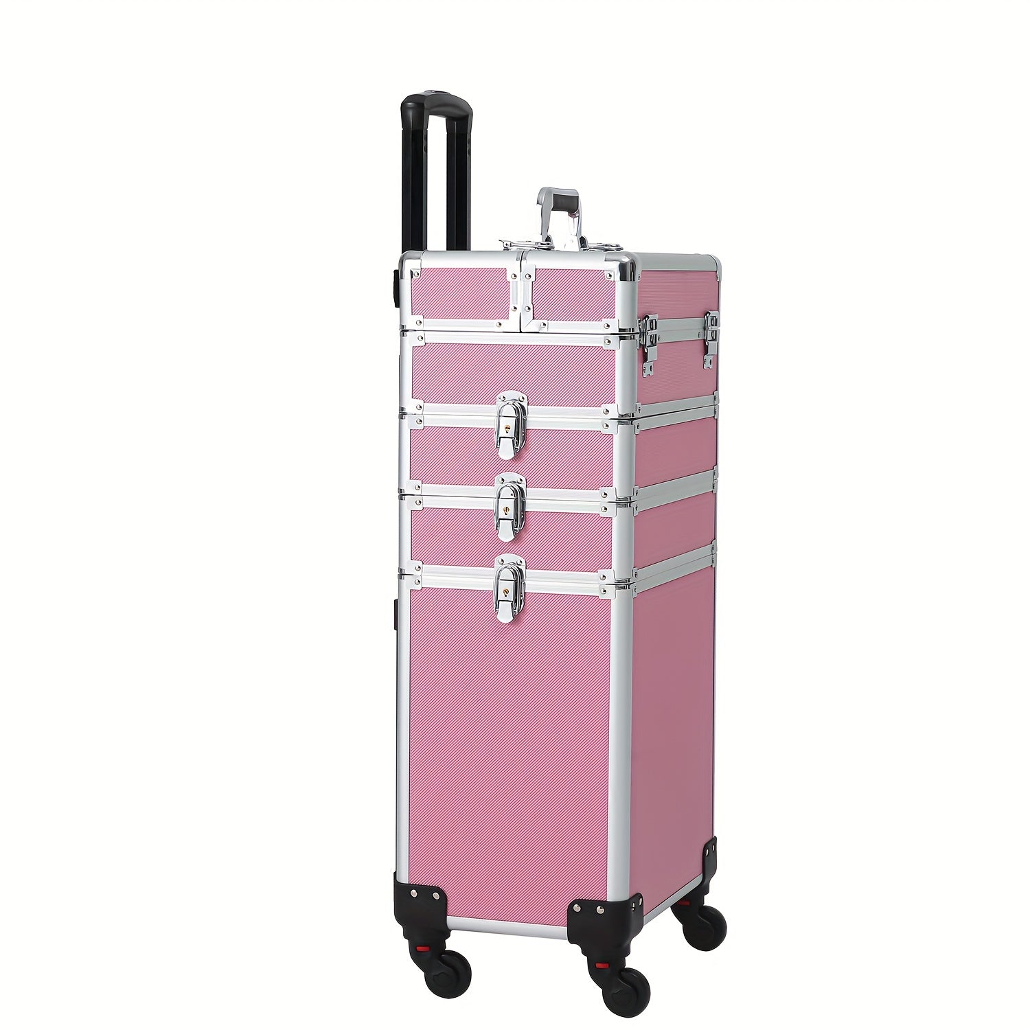 4in 1 Aluminum Cosmetic Professional Makeup Case Tattoo Box, Extra Large Cosmetic Case Rolling Makeup Case Trolley Makeup Travel Organizer with 360° Swivel Wheels Pink Black