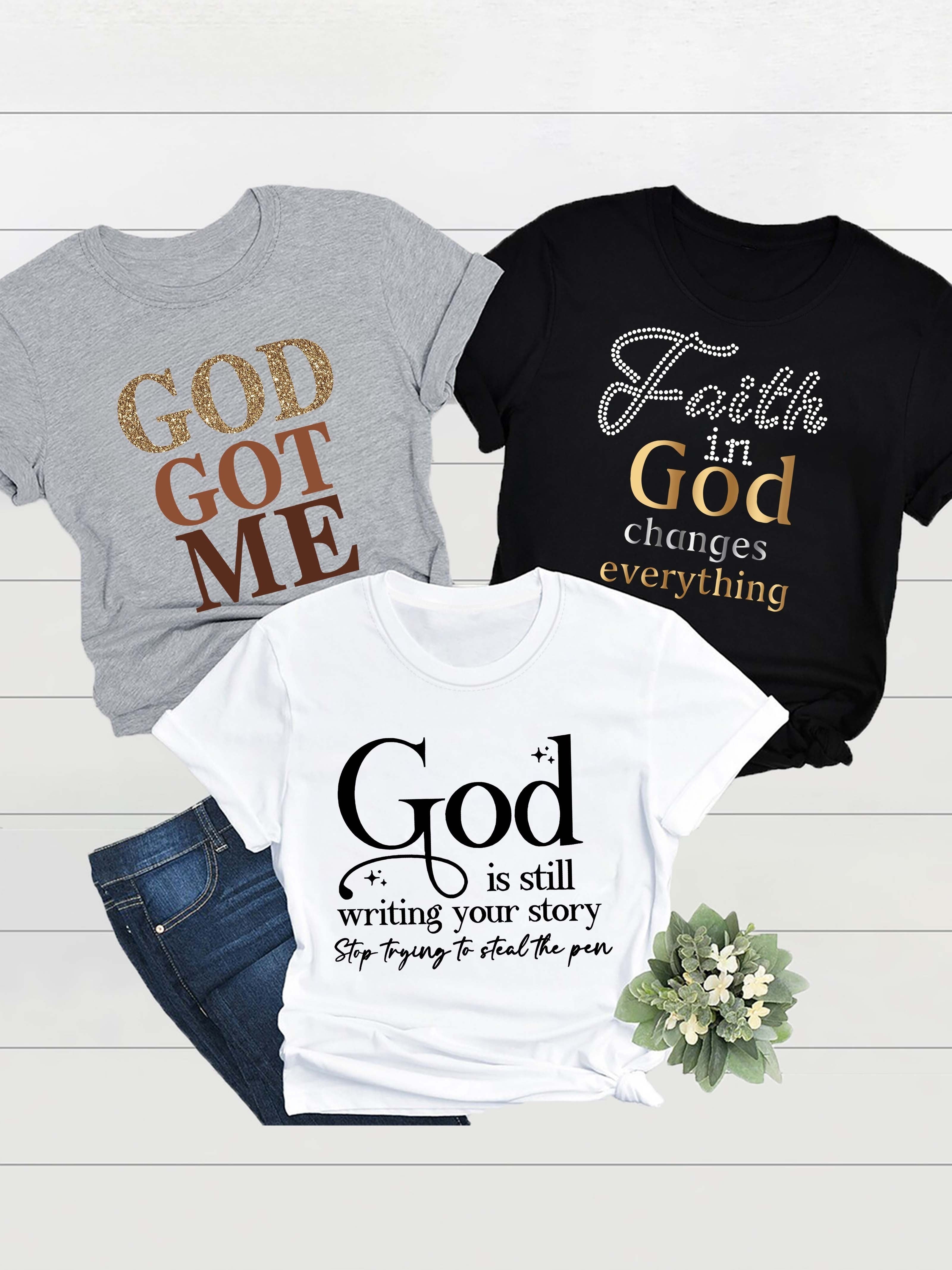 [3 Packs Crew Neck T-Shirt] 3 Packs Letter Print Crew Neck T-Shirt, Casual Short Sleeve T-Shirt For Spring & Summer, Women's Clothing
