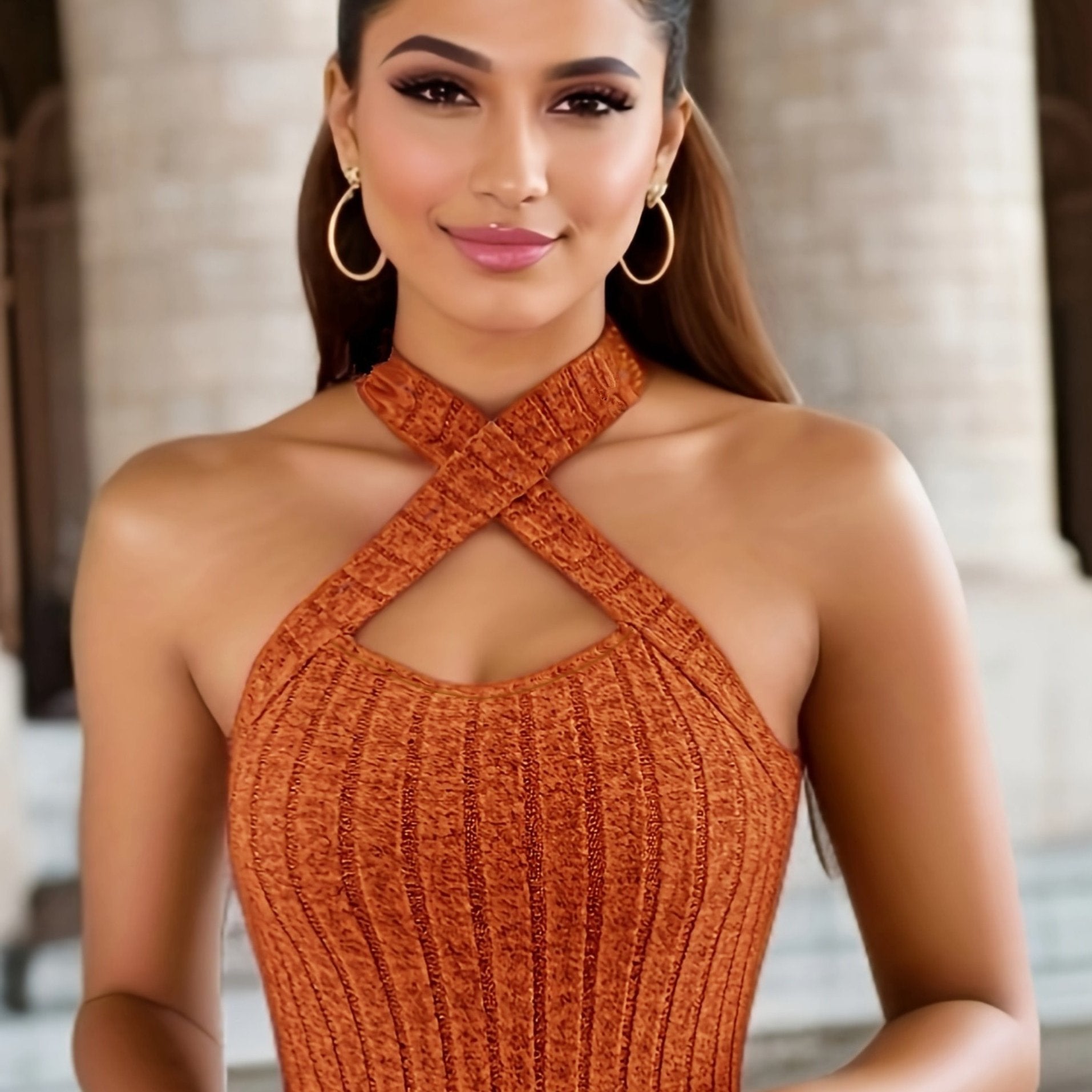Solid Color Cross Halter Top, Versatile Sleeveless Slim Simple Top For Summer, Women's Clothing