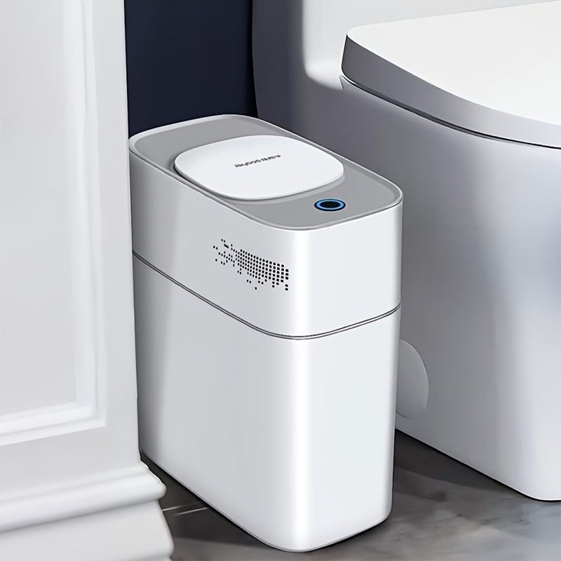 Bathroom Smart Touchless Trash Can - 4 Gallon Automatic Motion Sensor Rubbish Can with Lid Electric Narrow Small Garbage Bin for Kitchen, Office, Living Room, Toilet, Bedroom, RV