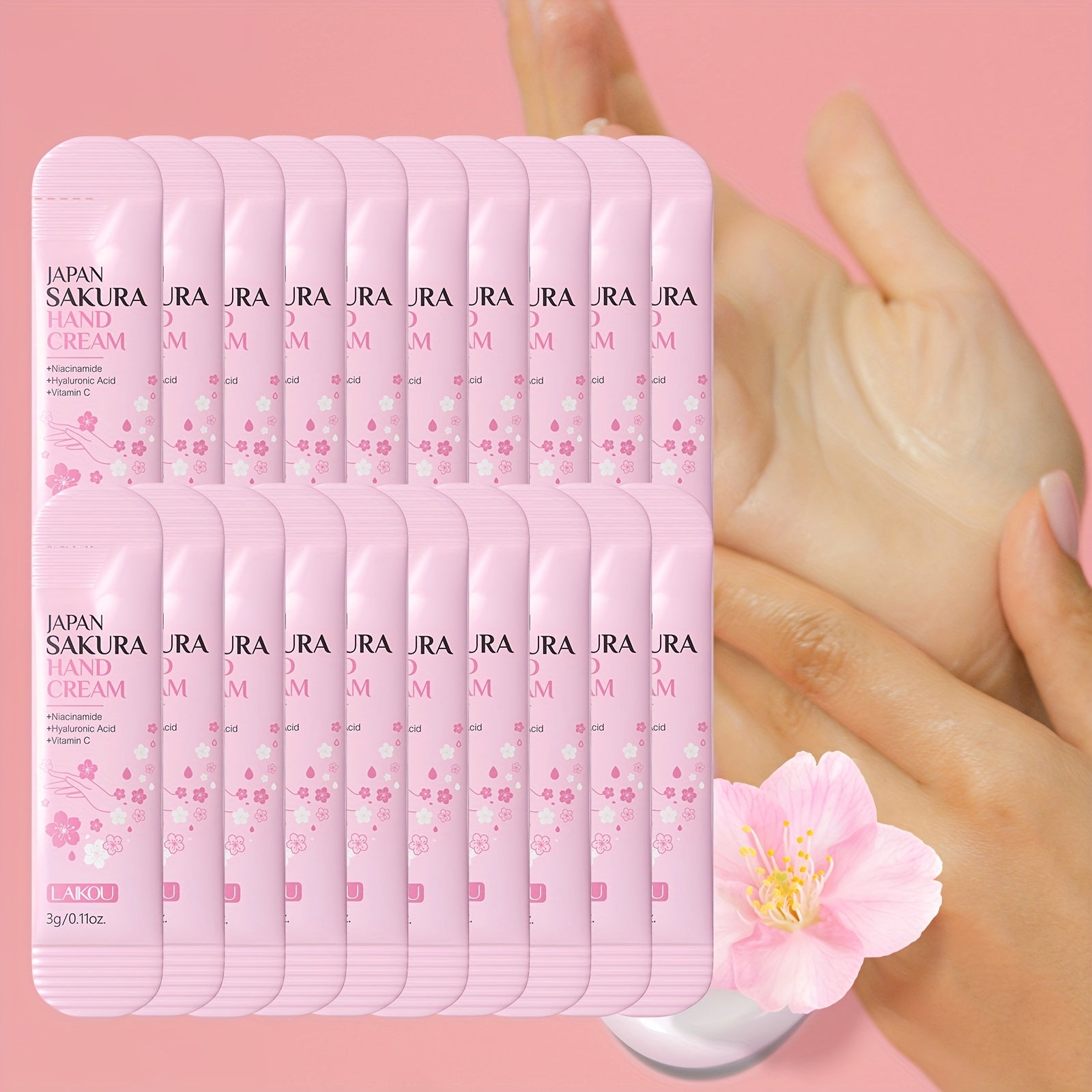 LAIKOU 20pcs Japan Sakura Hand Cream - Hypoallergenic, Moisturizing with Glycerin & Vitamin C - Travel-Friendly, Hydrating Dry Skin, Valentine'S Day Gift Option