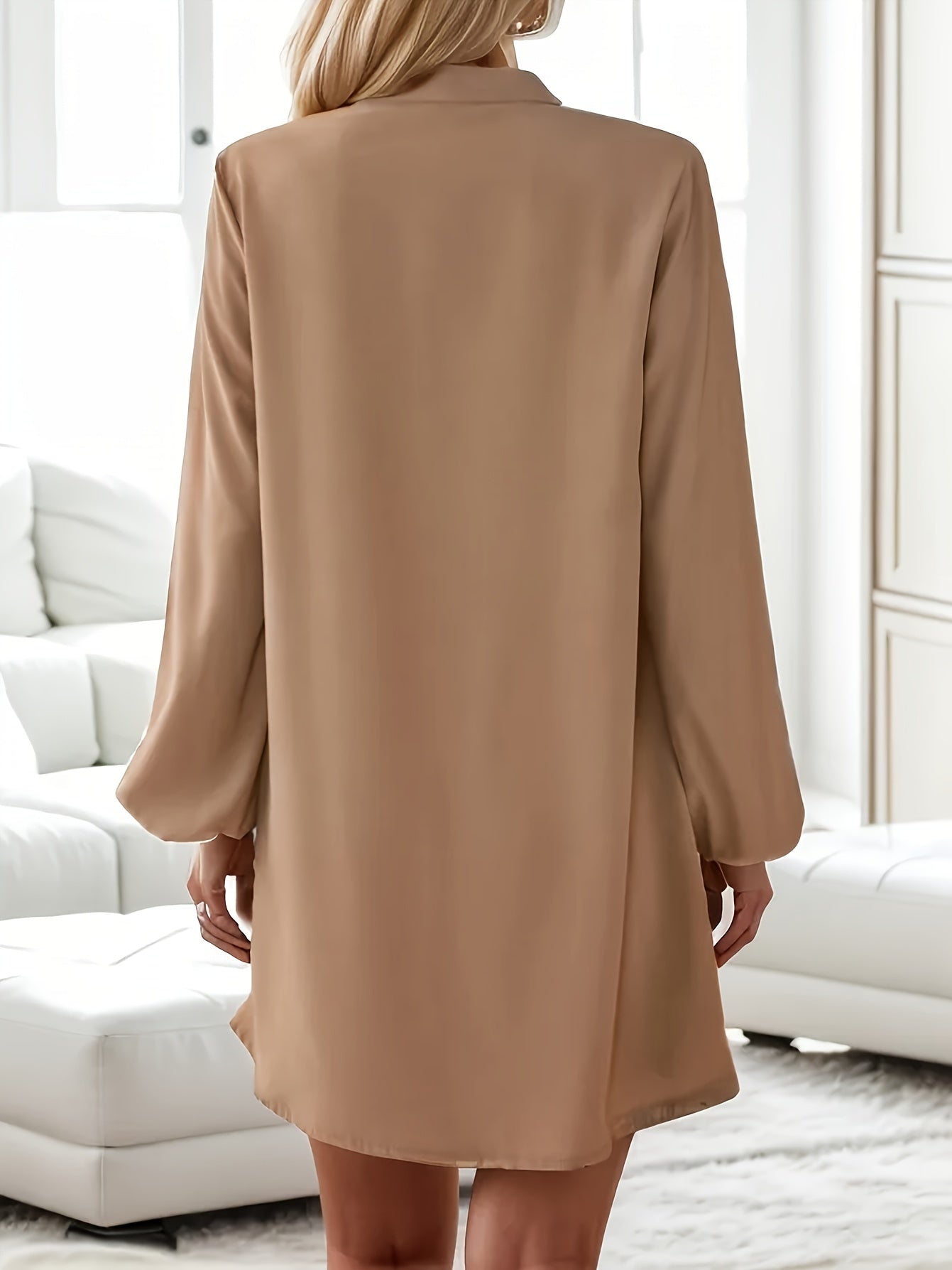 Effortlessly Chic Solid Color V-Neck Dress - Long Sleeve, Loose Fit for Spring & Fall - Stylish Womens Wardrobe Essential