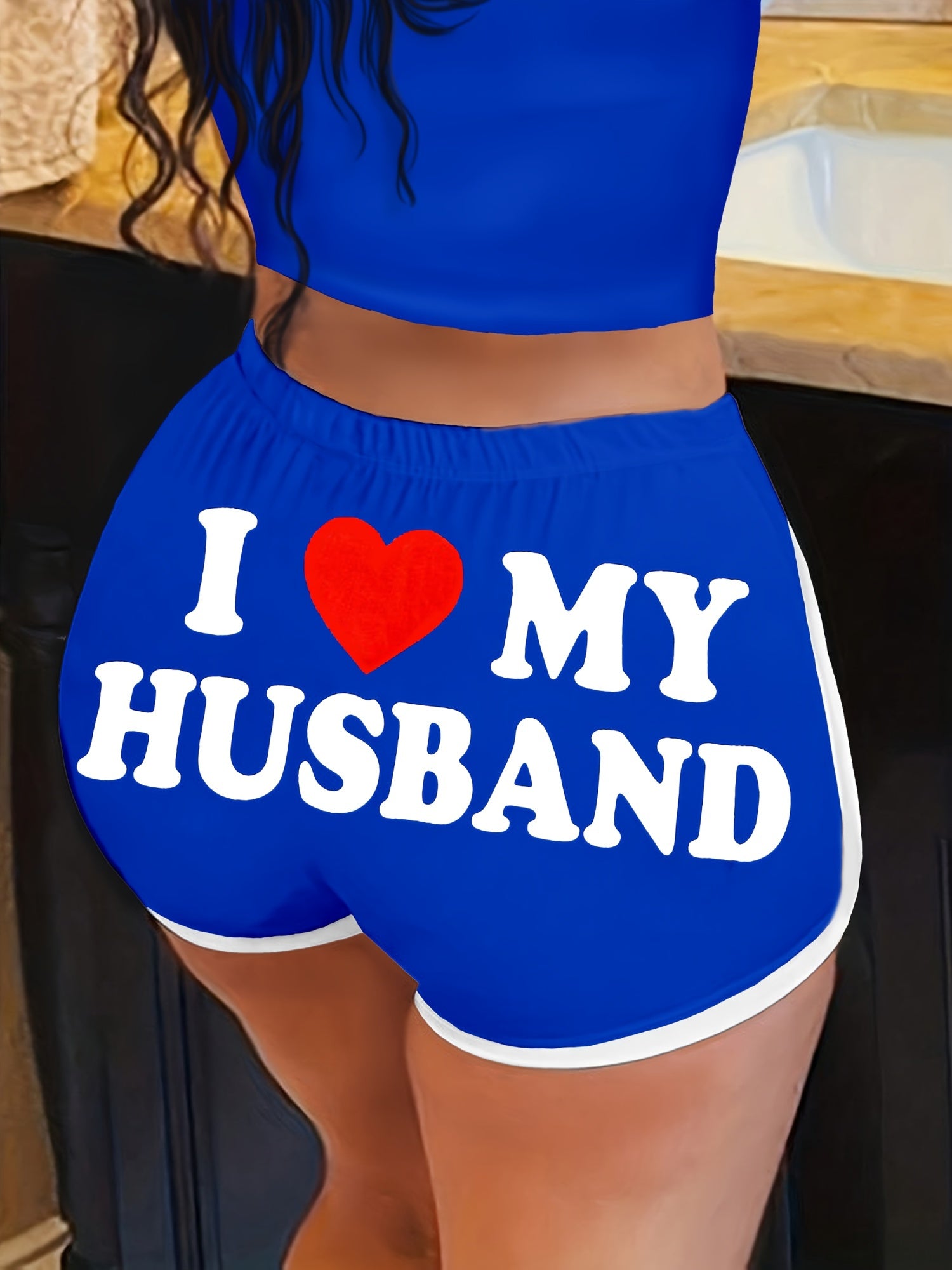 Women'S "I Love My Husband" Letter Print Elastic Waist Shorts - Casual, Stretchy, and Comfortable for Spring & Summer, Perfect for Casual Attire