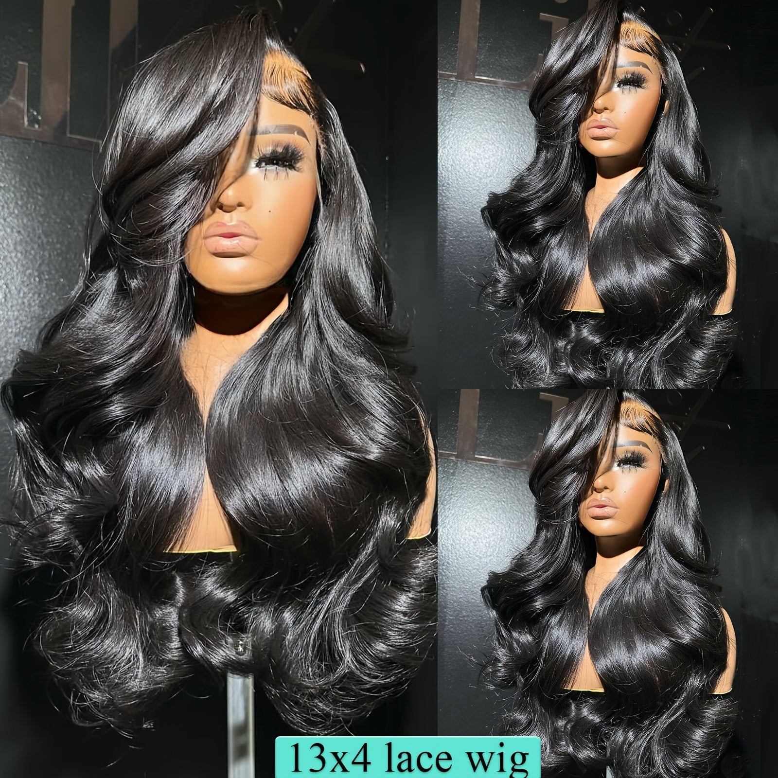 13x4 Lace Front Wig Light Blue Body Wave 26 Inch - Fluffy Heat-Resistant Synthetic Hair, 180% Density Glueless Wig for Women, Middle Part for Daily, Party, Cosplay & Halloween, Wig Accessories