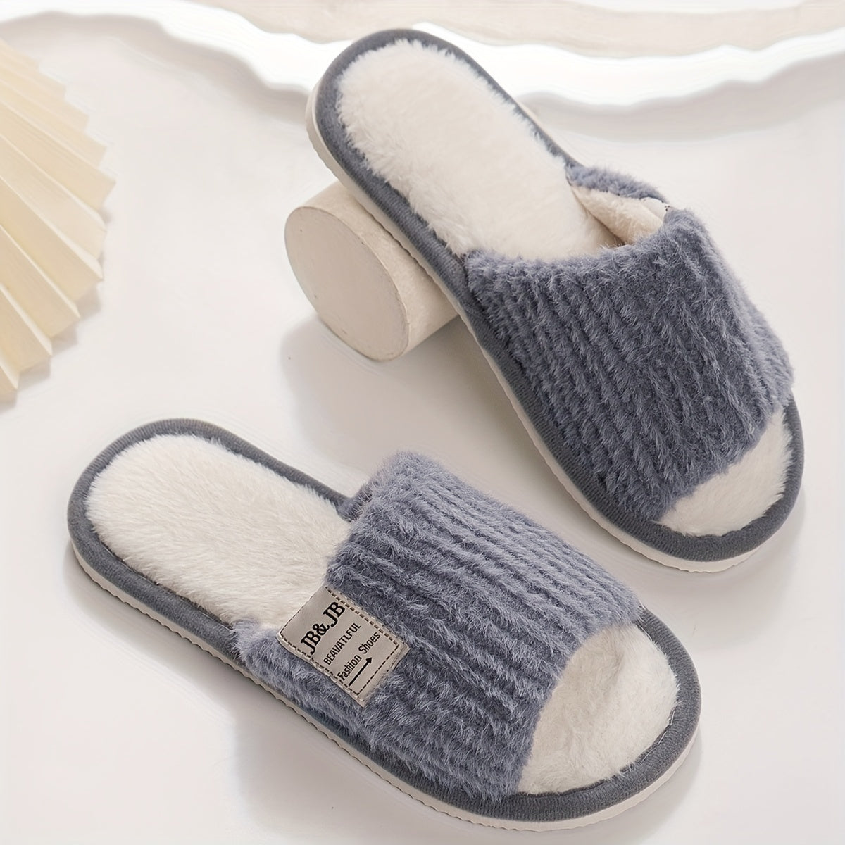 JB Brand Open-Toe Slippers for Women, Cozy Plush Home Footwear for Couples in Spring And Autumn.