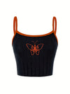 Girls' Butterfly Embroidered Ribbed Cami Top - Stretchy Cotton Blend, Machine Washable - Perfect for Spring/Summer