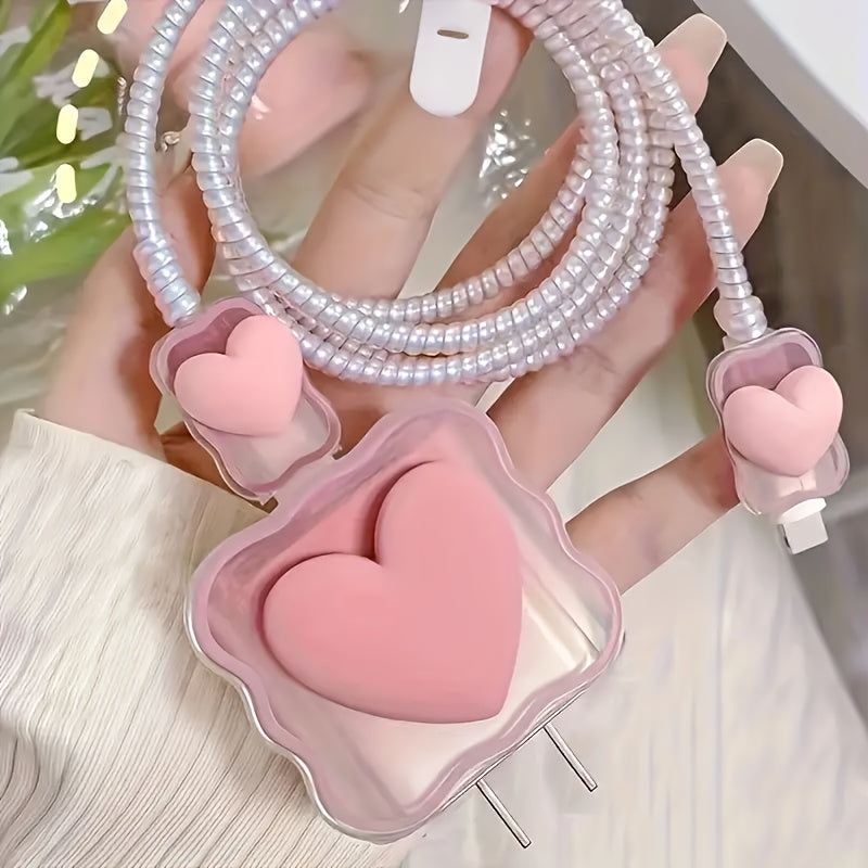 Pink Wave Love Pattern Protective Case for iPhone 11/12/13/14/15 / Charger Protection Case 18/20W Boyfriend/Girlfriend Gift