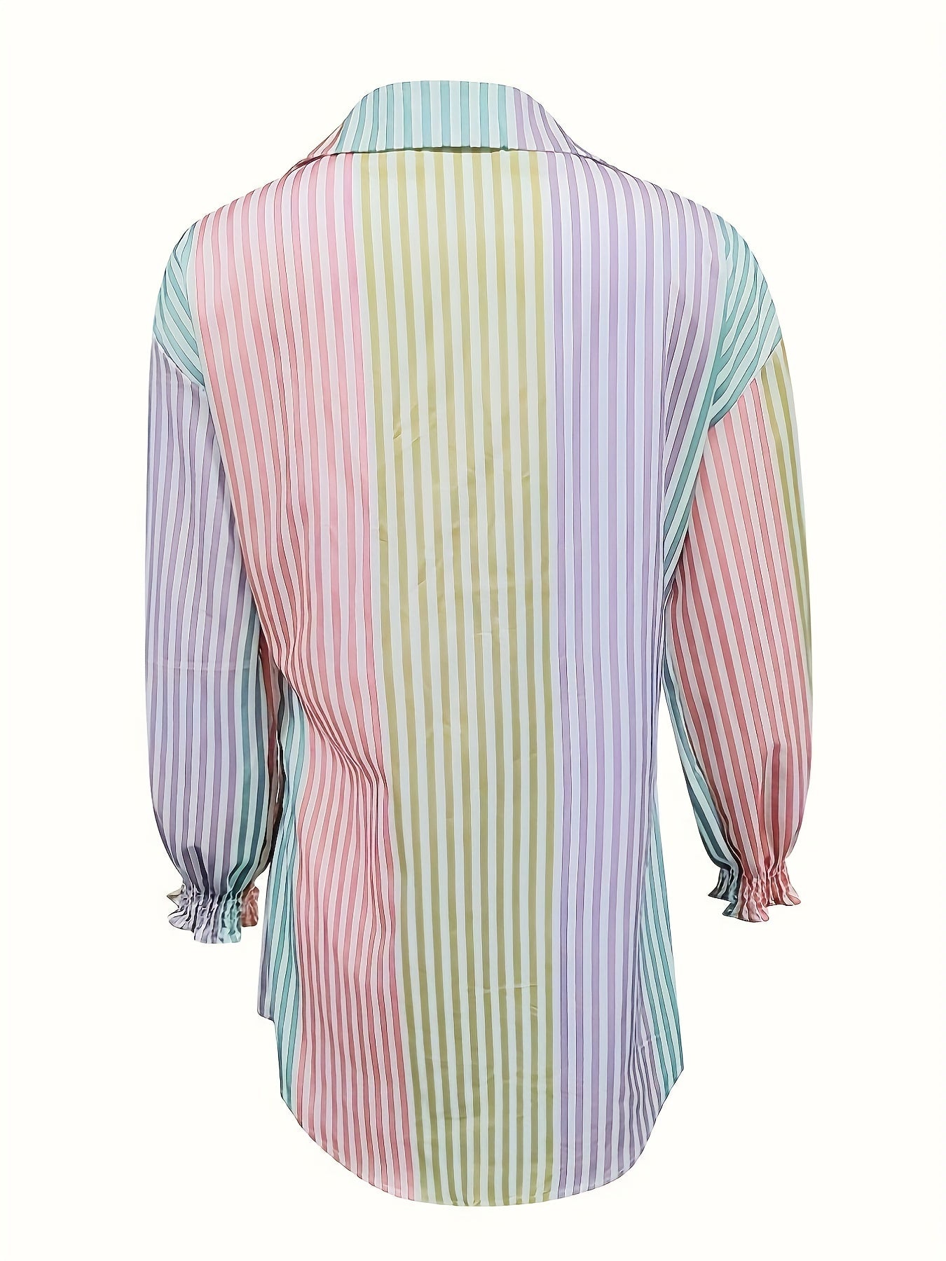 Striped Button Front Shirt, Elegant Long Sleeve Lapel Shirt - Women's Clothing -  Stylish & Comfortable - For Casual & Formal Occasions - Perfect Gift for Women
