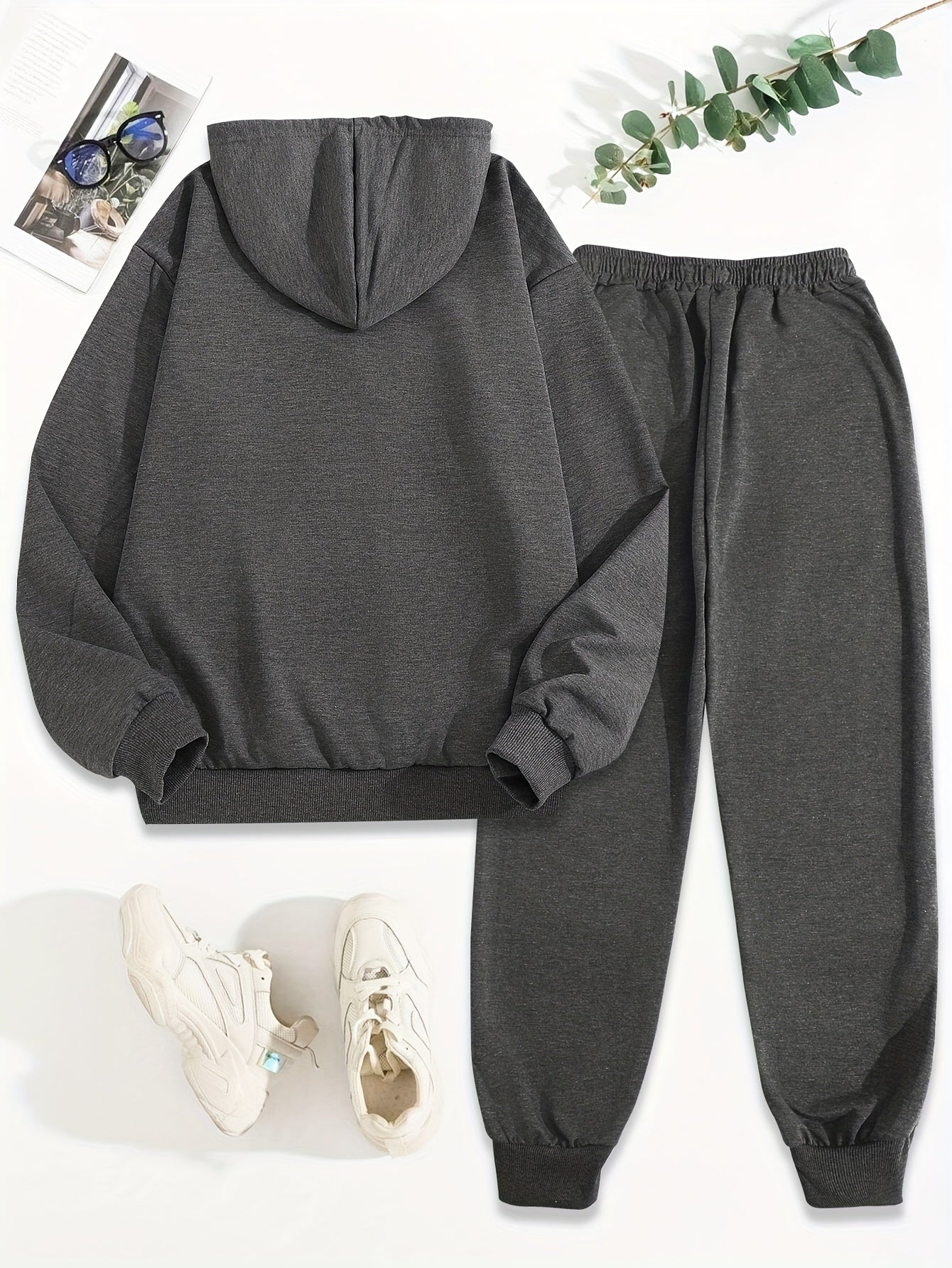 1 Set Women'S Casual Polyester Two-Piece, Fall/Winter Knit Fabric Hoodie with Pocket & Drawstring Pants, Letter Print "Perfectly Imperfect" Design