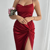 Elegant Backless Twist Knot Cross Strap Split Thigh Evening Dress, Polyester with Elastane, Machine Washable - All Seasons, Party Dress