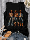 Western Style Denim Printed 160G Women'S Casual Round Neck Vest, Spring And Summer Women'S Vest, Simple Design, Machine Washable, Surprise Gift for Valentine'S Day, New Year And Other Holiday Atmospheres