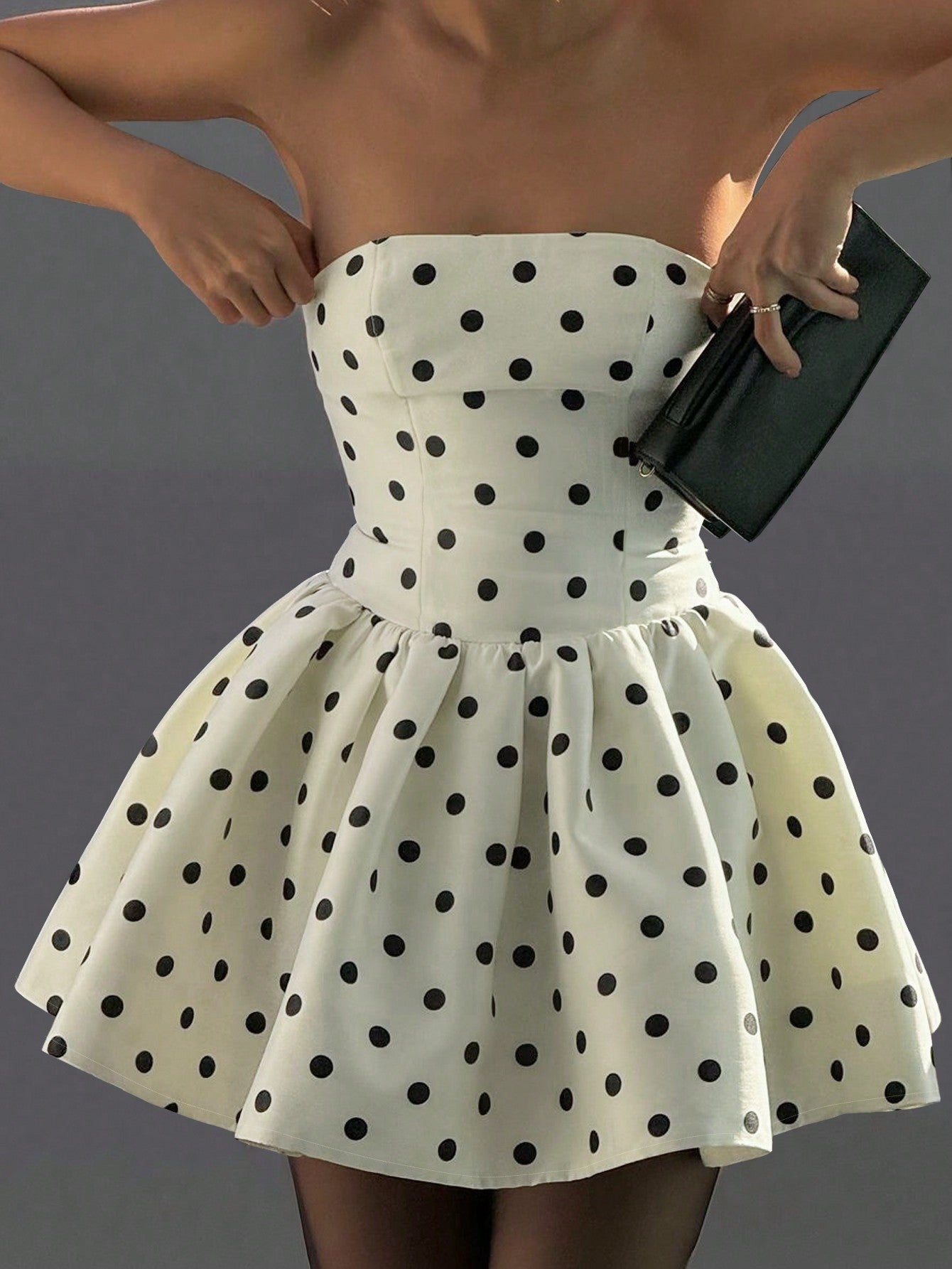 Women's Elegant Polka Dot Off-Shoulder One-Shoulder Sexy Bow Zip A-Line Short Dress