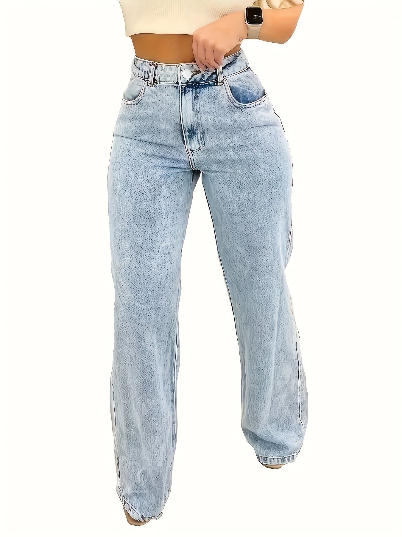 Ultra-Comfortable High-Waisted Stretchy Jeans for Women - Four-Season Cotton Polyester Blend Straight Leg Pants with Snowflake Pattern, Machine Washable, Breathable, and Soft Fabric for Everyday Wear