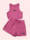 Elegant Directional Fashion Women'S Striped Skin-Friendly Tank Top And Shorts Set